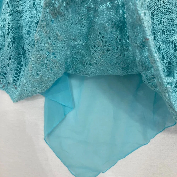 New BCBGMaxAzria Blue Turquoise Mixed Media Boho Crochet Chiffon Poncho Top XL - Picture 5 of 12